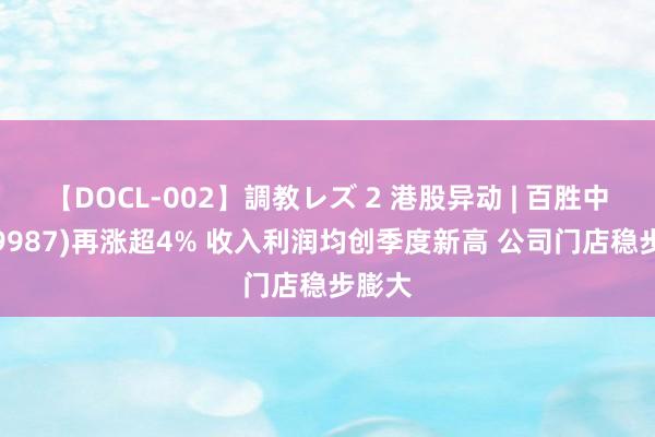 【DOCL-002】調教レズ 2 港股异动 | 百胜中国(09987)再涨超4% 收入利润均创季度新高 公司门店稳步膨大